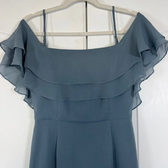 NWT Wayf Lauren Off the Shoulder Maxi Dress Granite Blue Ruffle Gown Size Small - Picture 6 of 12